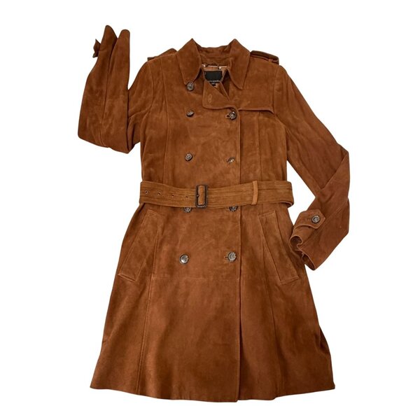 Banana Republic Womens Brown Suede Double-Breasted Trench Coat M NWT MSRP $698 - Picture 2 of 15
